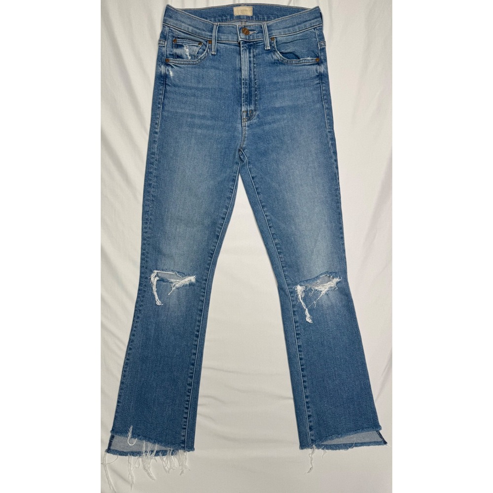 Mother The Insider Crop Step Fray Jeans Thrilling Shots‎ Blue Distressed Size 26